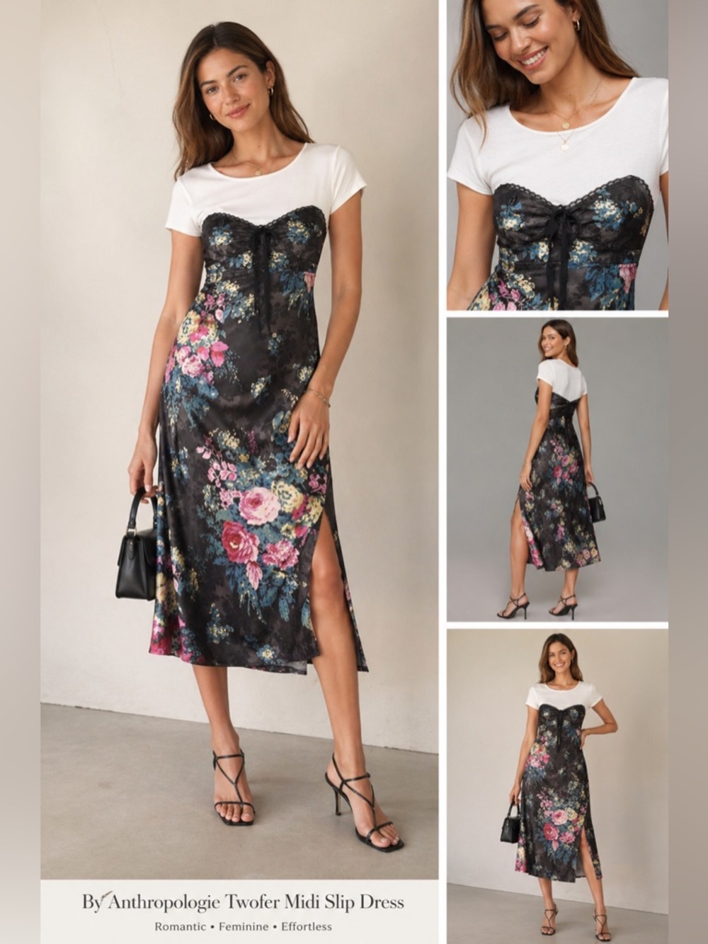 NWT Anthropologie Twofer Midi Slip Dress Floral S
